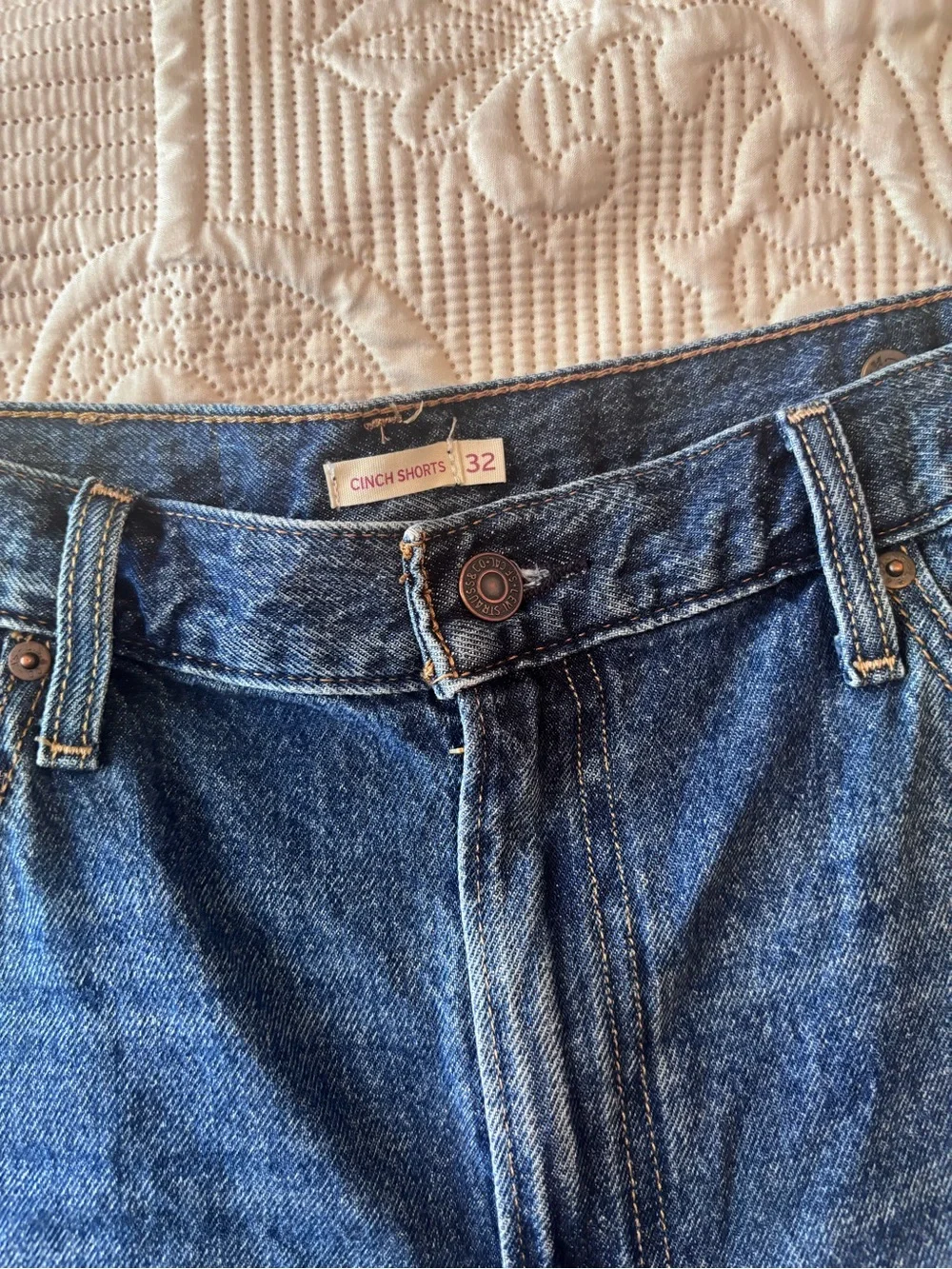 Levi Cinch Waist Dark Blue Denim Shorts